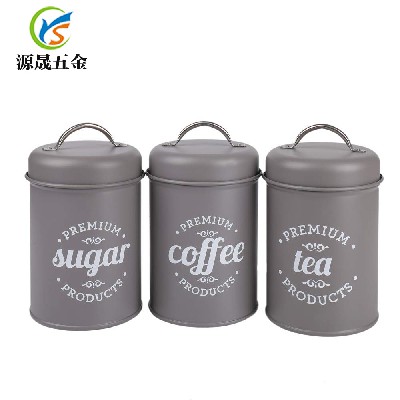 定制圆形镀锌铁茶叶咖啡糖收纳储物罐 厨房收纳罐铁皮储物罐