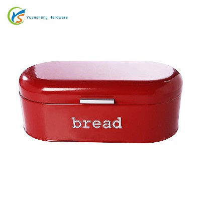 厂家定制Bread Bin翻盖面包箱 铁皮红色复古椭圆面包盒 铁面包箱