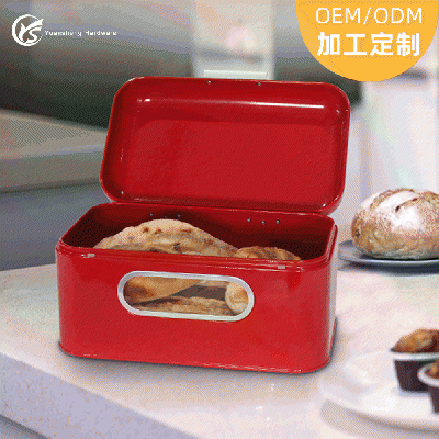 定制欧式镀锌铁翻盖面包盒 红色厨房收纳盒复古金属铁皮面包箱