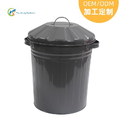 厂家定制家用垃圾桶 12L外贸厨房带盖镀锌铁质垃圾桶  金属垃圾桶