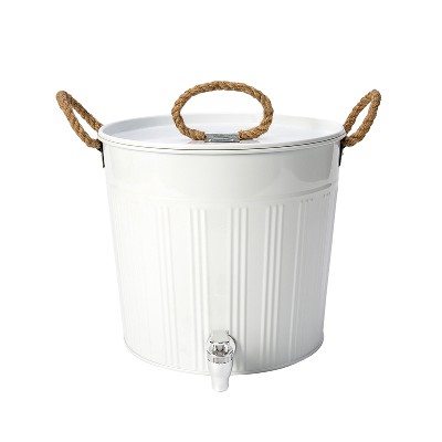 White beer metal ice bucket with wood handle
