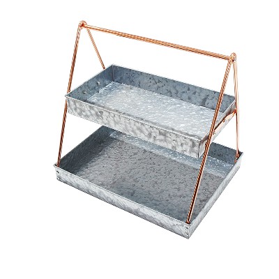 Rectangle metal 2 tier serving tray with copper rack