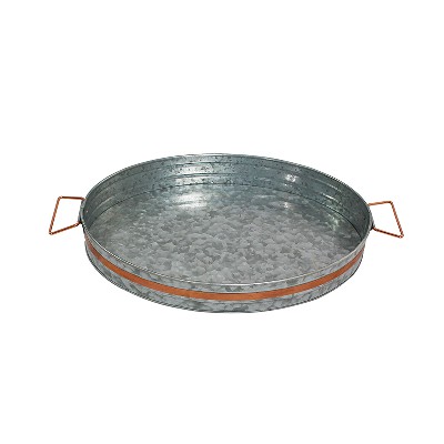 Galvanized metal Round kitchen serving tray with handles