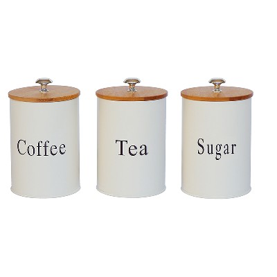 Metal tea coffee sugar kitchen Cream white canister set