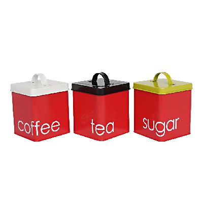 Metal square tea coffee sugar kitchen container set