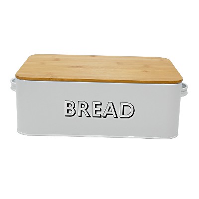 MIf garden brand hot sale metal white bread bin with wood lid