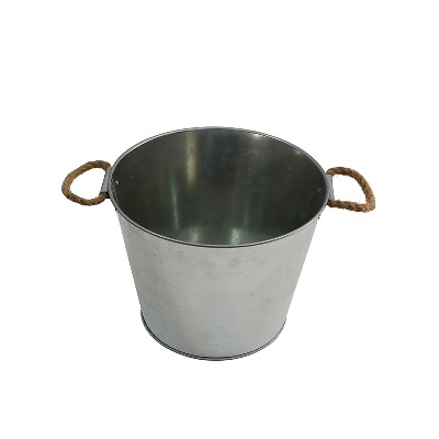 Custom Silk logo printed Galvanized Metal Ice Bucket for Drinks with Rope Handles