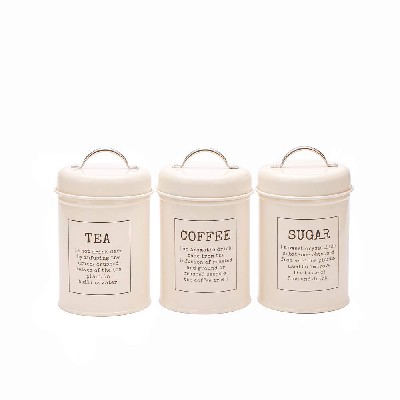 Kitchen Tea Coffee Sugar Canister Tins in Vintage Metal Storage Tin