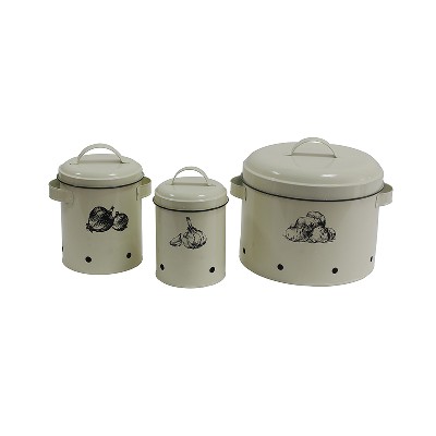 Set of 3 Potato Garlic Onions metal Storage Tin