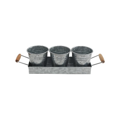 Farmhouse Decor Flower Pot and Tray Set - Vintage Galvanized Windowsill Planter - Rustic Multi-use Caddy Indoor or Outdoor - Kitchen Craft Caddy Succulent Herb Planters