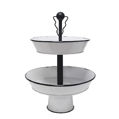 White Decorative Metal Oval Two Tier Tray stand for home kitchen party