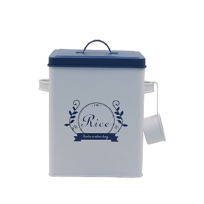 Square Galvanized Metal Iron Rice Storage Box with lid and Spoon