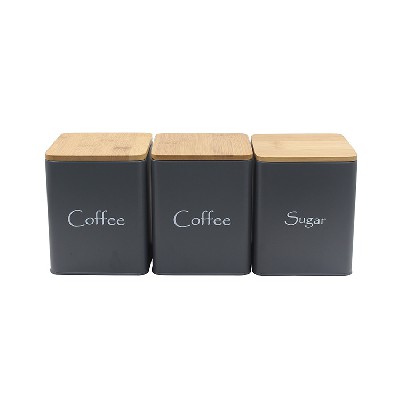 Metal Iron Kitchen storage container with Bamboo Lid For Tea coffee sugar