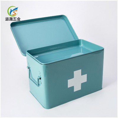 厂家定制 绿色铁制品急救箱 金属收纳盒 大号双层收纳家用药箱
