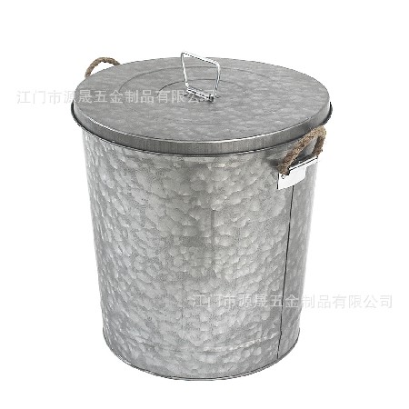 北欧垃圾桶铁制圆桶形铁艺收纳桶户外有盖金属铁垃圾篓复古垃圾桶