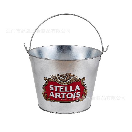 亚马逊热卖冰桶定制logo外贸5l镀锌铁冰桶圆形手提金属马口铁冰桶