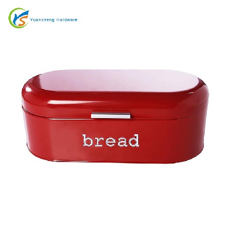 厂家定制Bread Bin翻盖面包箱 铁皮红色复古椭圆面包盒 铁面包箱