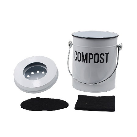 OEM定制堆肥桶 1.3加仑防锈白色铁质厨余垃圾堆肥桶 厨房堆肥桶