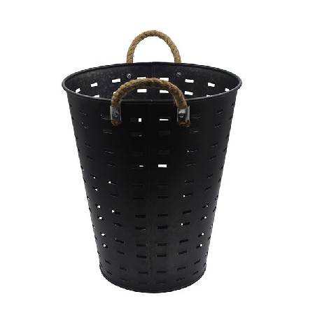 OEM定制花桶 金属镀锌铁麻绳双耳花桶 镂空复古做旧美式铁皮花桶