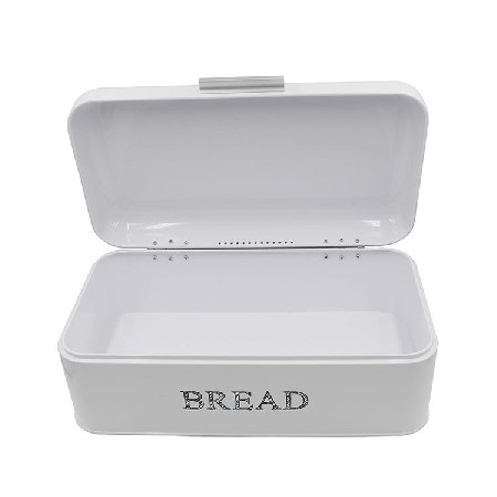 OEM定制长方形白色喷粉铁皮面包箱 带盖收纳面包盒 铁厨房面包箱