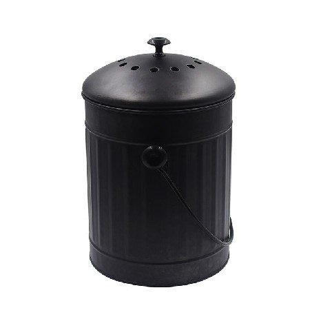 OEM定制厨房垃圾桶 菜渣发酵堆肥桶 复古黑色铁质厨余垃圾堆肥桶