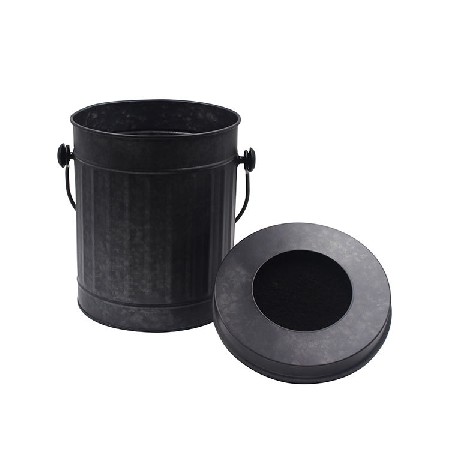 OEM定制厨房垃圾桶 菜渣发酵堆肥桶 复古黑色铁质厨余垃圾堆肥桶