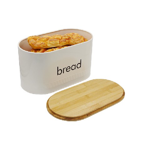 定制白色竹盖罐子面包箱 亚马逊镀锌铁皮厨房储物罐 金属面包盒