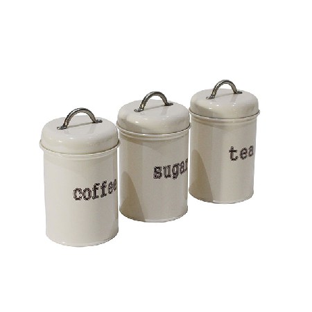 Set of Three Farmhouse Home Decor Style Galvanized Metal Tea Coffee Sugar Kitchen Container Canister