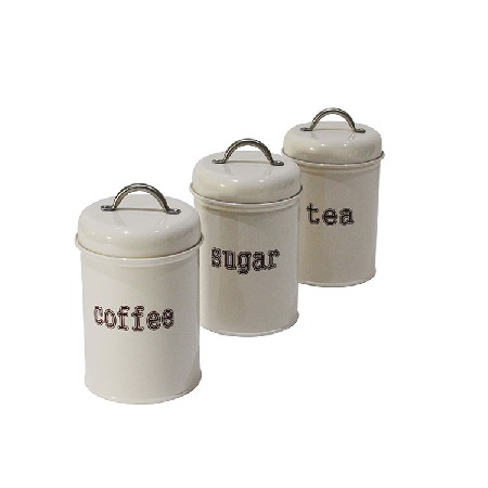 Set of Three Farmhouse Home Decor Style Galvanized Metal Tea Coffee Sugar Kitchen Container Canister
