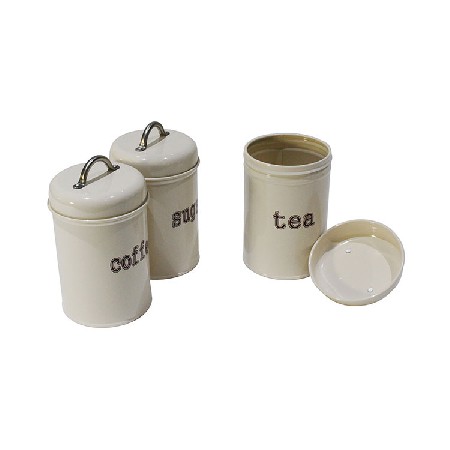 Set of Three Farmhouse Home Decor Style Galvanized Metal Tea Coffee Sugar Kitchen Container Canister