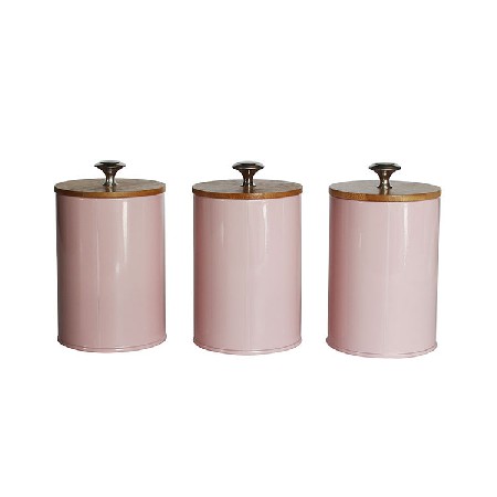 Rustic Vintage Farmhouse Country Decor 3 Piece pink Metal tea coffee sugar Kitchen Canister sets