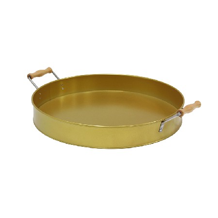 Round Galvanized Metal Party Serving Tray with Wooden Handles