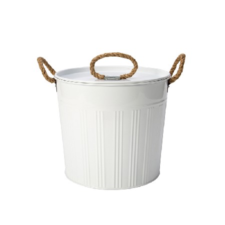 White beer metal ice bucket with wood handle