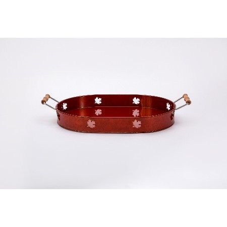 China manufacturers Oval wooden handle household metal serving tray