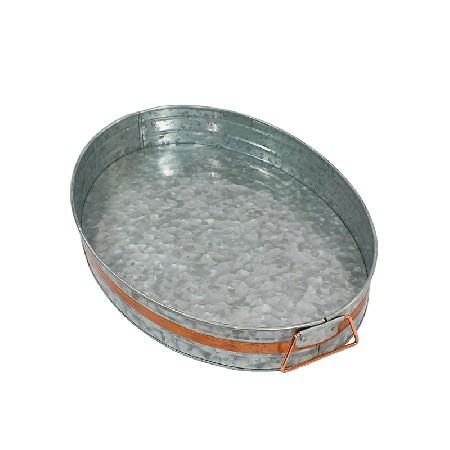 Galvanized metal Round kitchen serving tray with handles