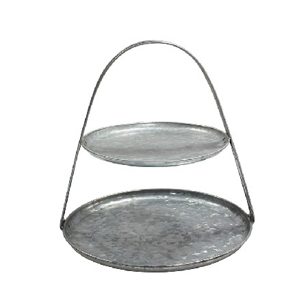 Galvanized metal round serving tray tiered cake stand