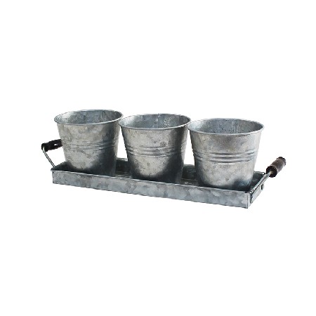 Galvanized metal kitchen garden herb pots set
