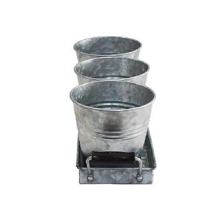 Galvanized metal kitchen garden herb pots set