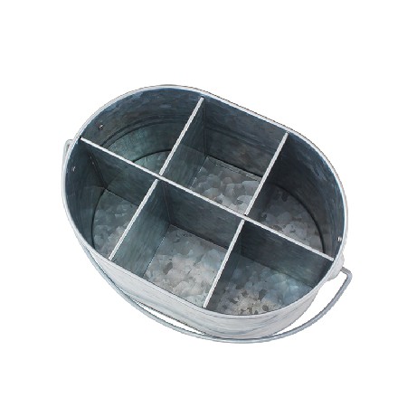 6 compartments galvanized metal wine caddy