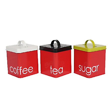 Metal square tea coffee sugar kitchen container set