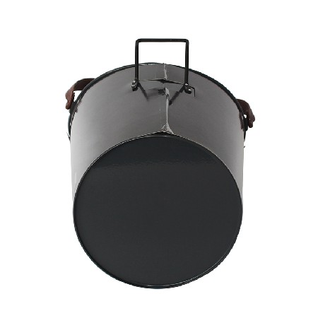 Grey power coated metal coal bucket with PU leather handle