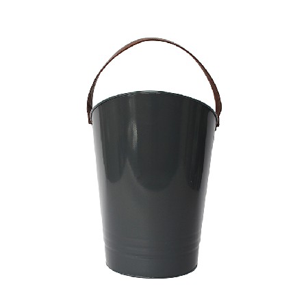 Grey power coated metal coal bucket with PU leather handle