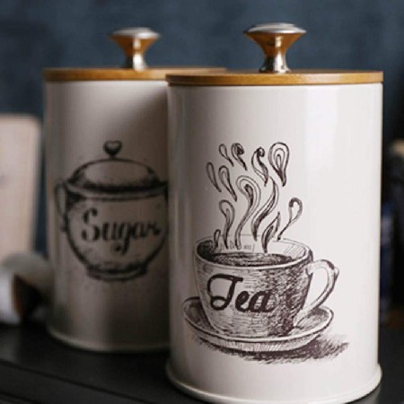 Metal Iron 3-Piece Vintage Retro Food Storage Coffee Sugar Tea Kitchen Canister With Lid