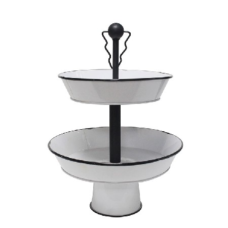 White Decorative Metal Oval Two Tier Tray stand for home kitchen party