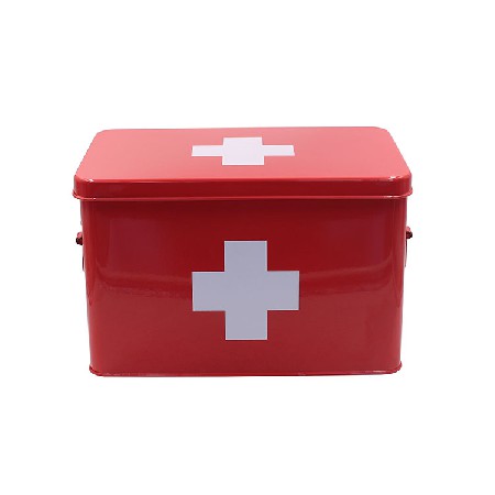 Galvanized Medicine Storage Box Metal First Aid Box with Side Handles