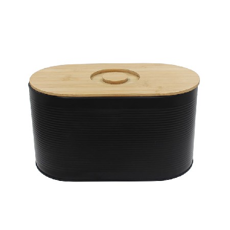 Vintage Unique Metal Matte Black Bread Bin with Bamboo Lid