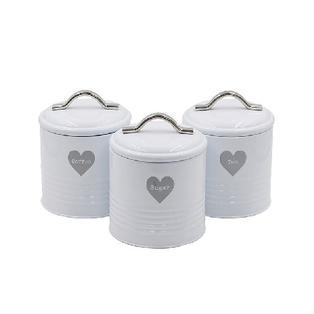 White Metal Rustic Farmhouse Country Decor Containers for Sugar Coffee Tea Storage