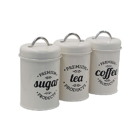 Cream Metal Rustic Farmhouse Country Decor Containers for Sugar Coffee Tea Storage