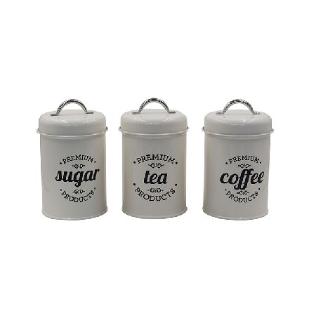 Cream Metal Rustic Farmhouse Country Decor Containers for Sugar Coffee Tea Storage