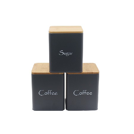 Metal Iron Kitchen storage container with Bamboo Lid For Tea coffee sugar
